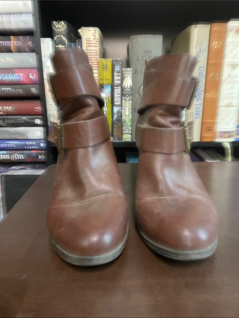 Women’s Brown Leather Buckle Ankle Boots